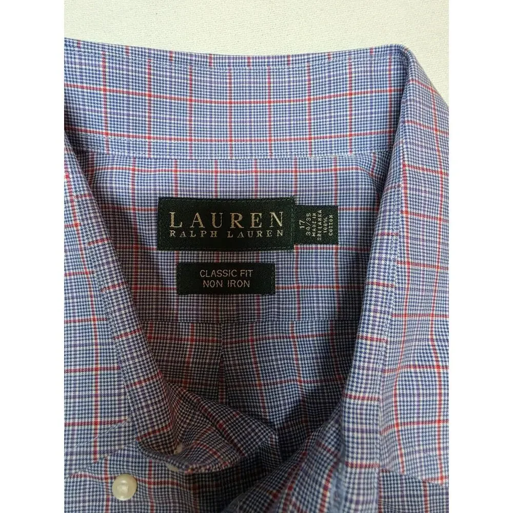 Lauren Ralph Lauren Men’s 17 34/35 Classic Fit Non Iron Plaid Dress Shirt...